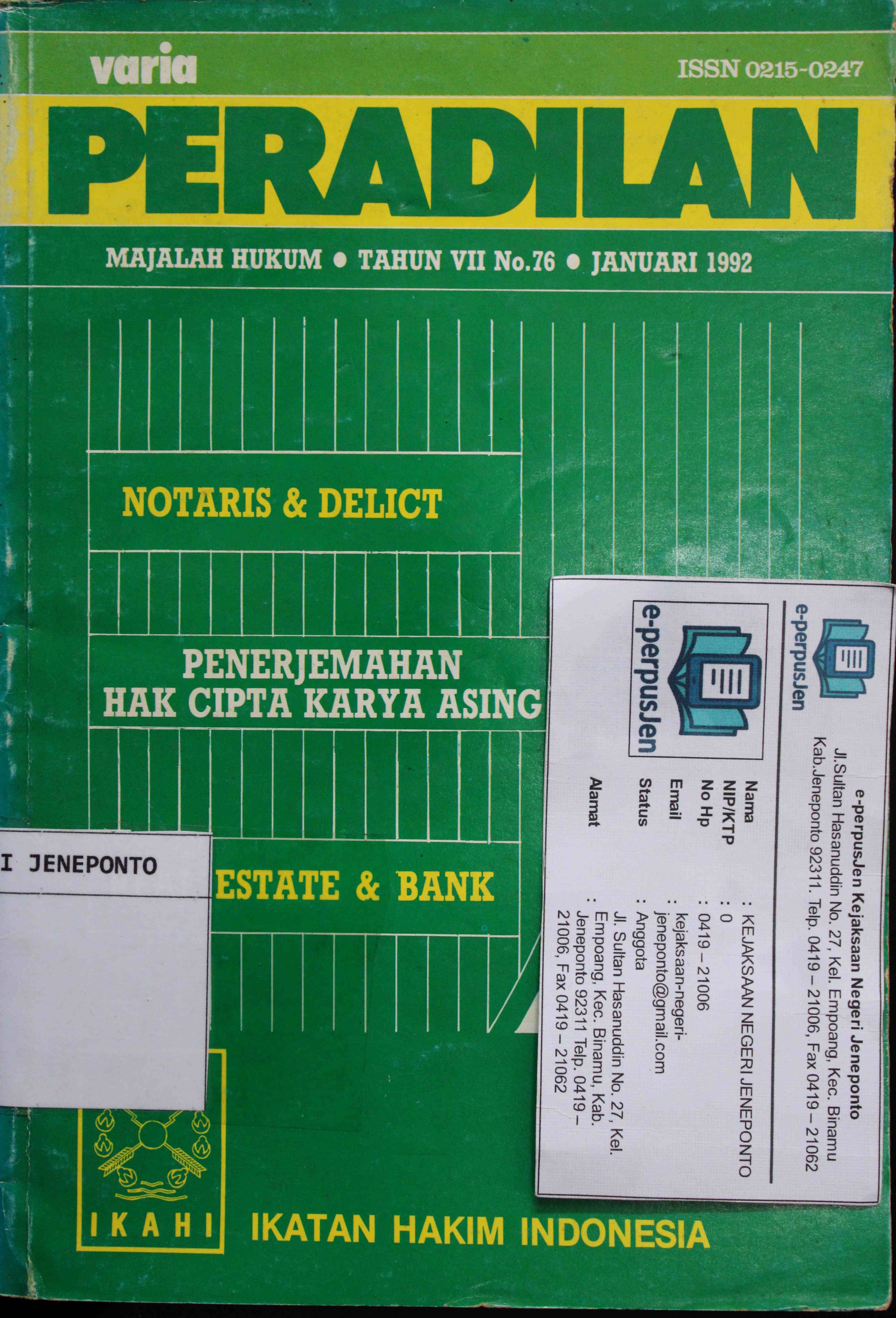 Varia Peradilan Majalah Hukum Tahun VII No 76 Januari 1992